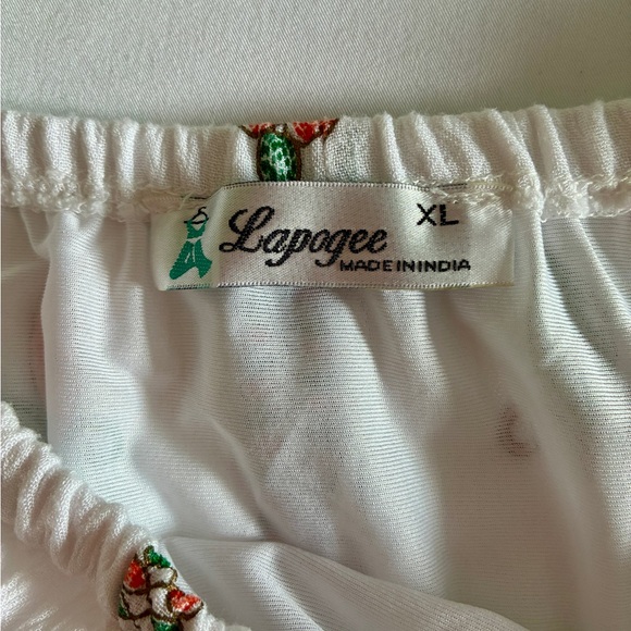 Lapogee Tunic Top Women’s XL Boho India Peasant White Orange Paisley Floral - Picture 5 of 10